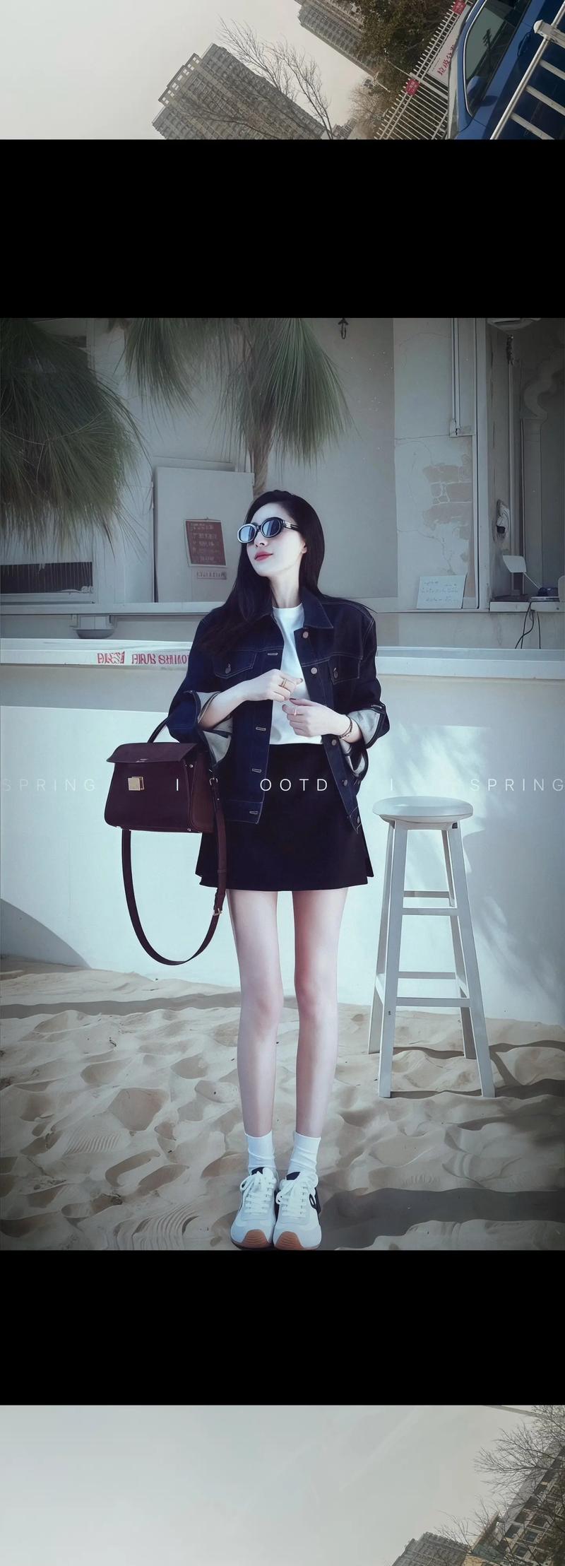 酷飒街头风穿搭_短上衣配牛仔裙_截短款上衣街拍趋势