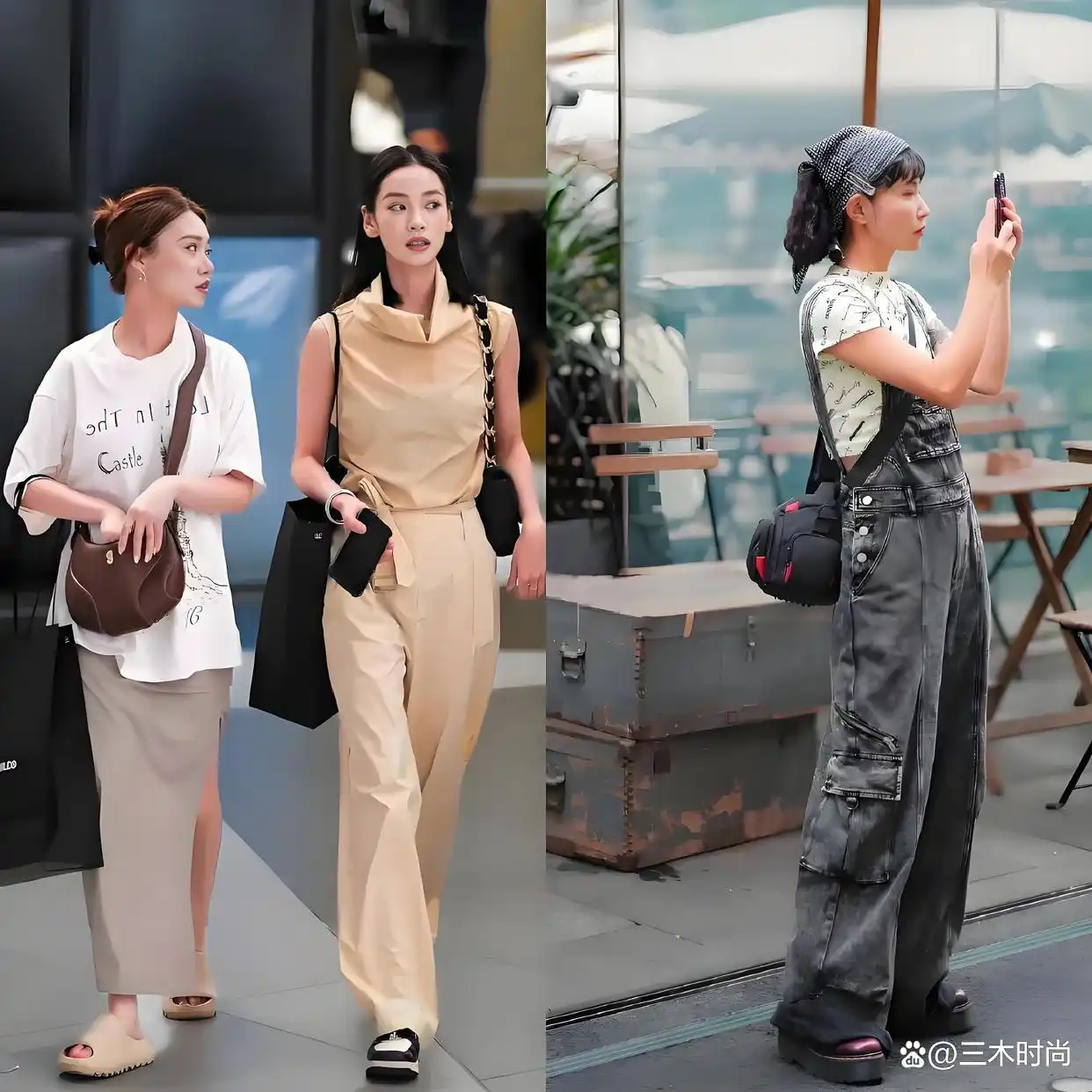 截短款上衣街拍趋势_短袖搭配阔腿裤_上海时尚女孩穿搭