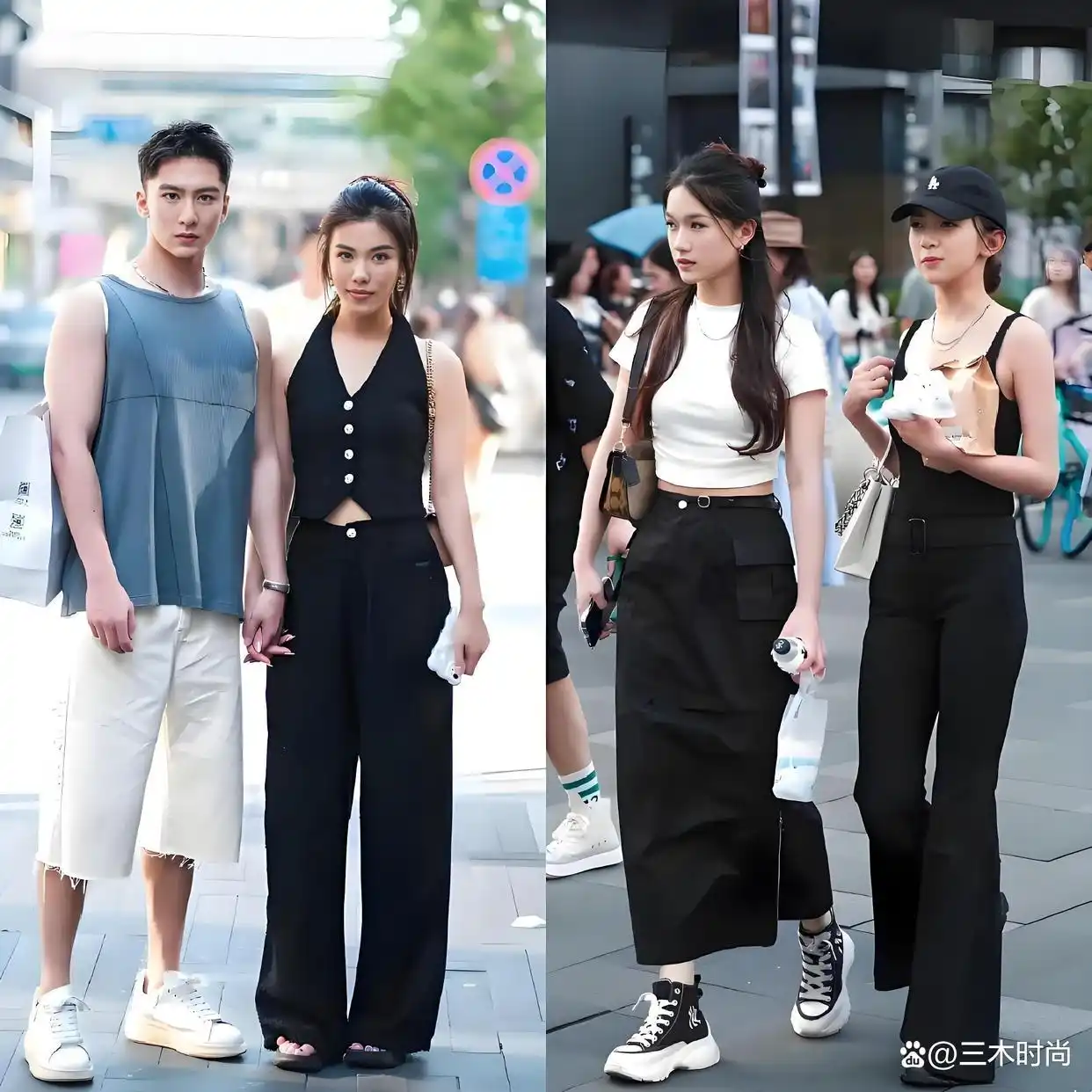 短袖搭配阔腿裤_截短款上衣街拍趋势_上海时尚女孩穿搭